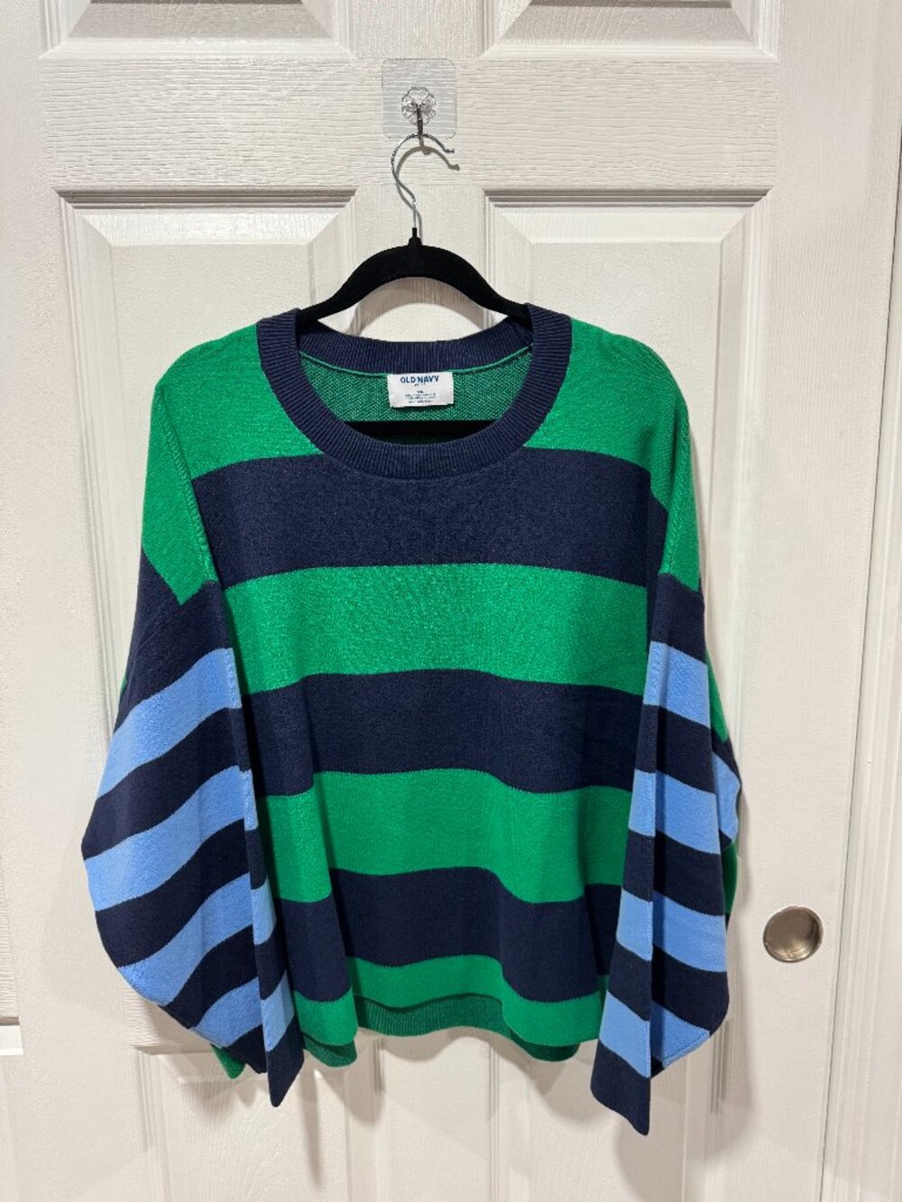 Old Navy sosoft women's XXL green blue striped crewneck sweater knit pullover